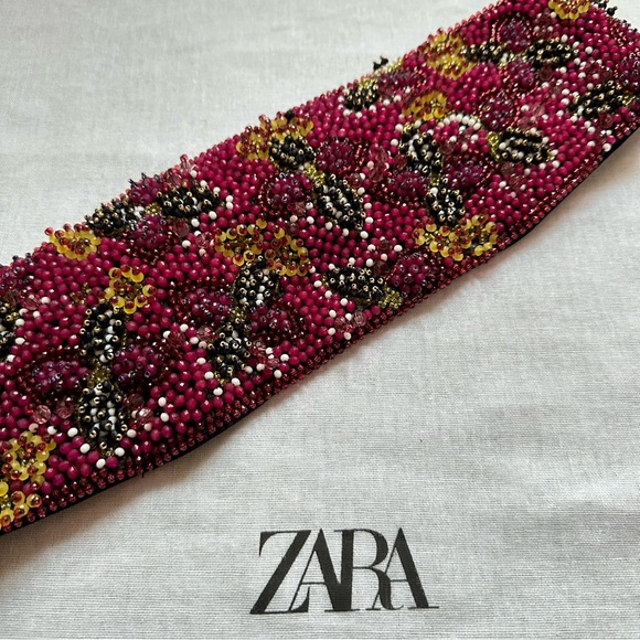 New Zara Purple Beaded Sash Belt 7521/037 Size 30 - Picture 6 of 11